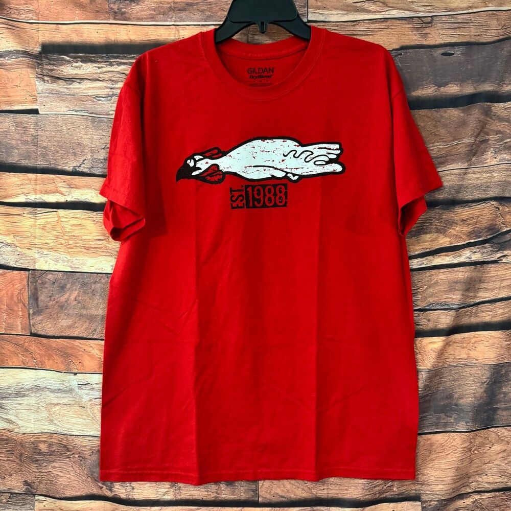 Gildan T-Shirt Men's Red Large DryBlend Chicken Express Graphic Cotton